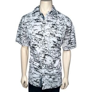 Public Record Button Down Shirt Mens 2XL White Marble Print Short Sleeve